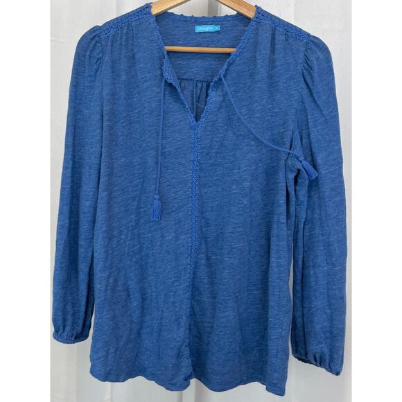 J. MCLAUGHLIN Tassel Tie V Neck Pullover Top Linen Knit Blue Size XS - Picture 9 of 9
